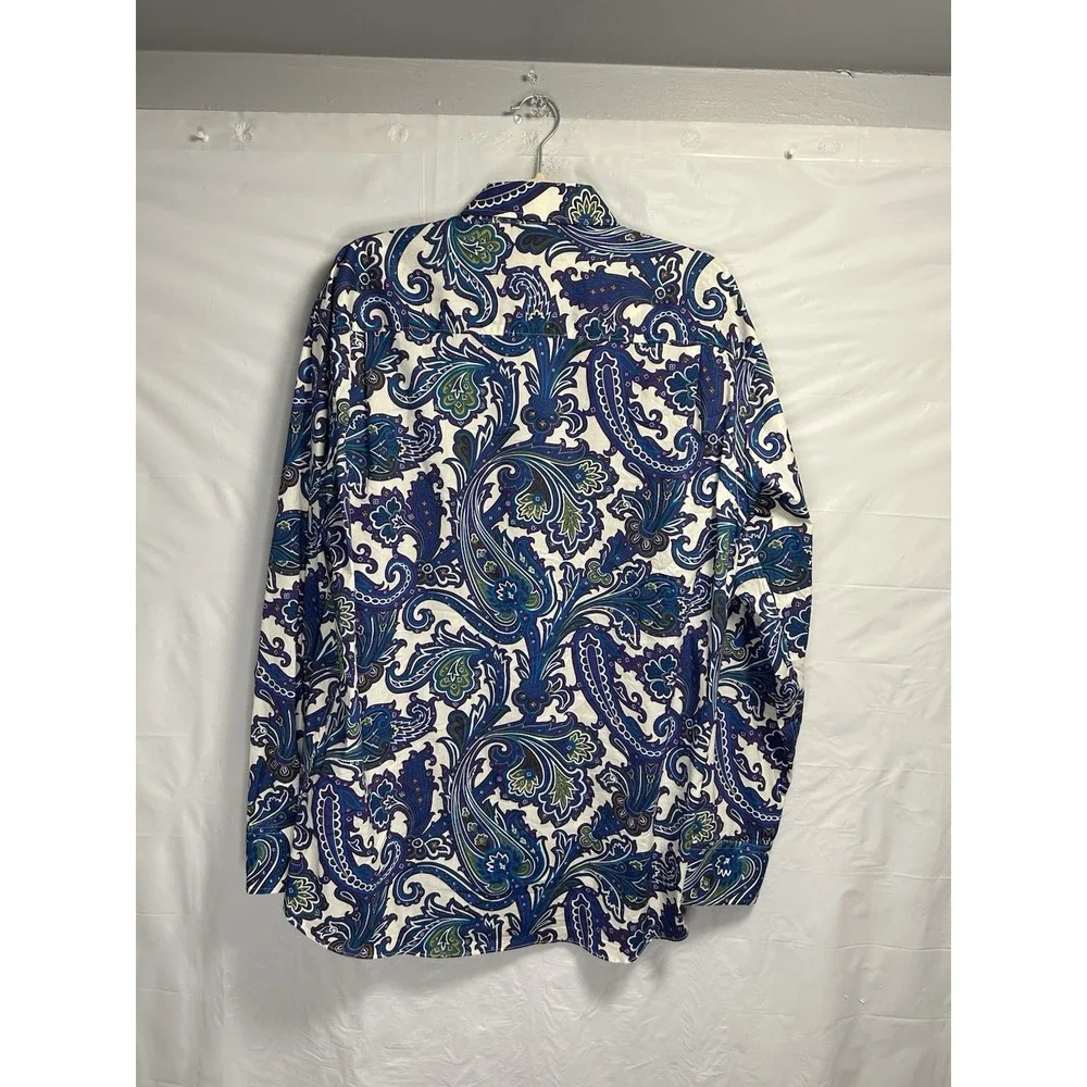 Alan Flusser Dress Shirt Men's Large Purple All Over Paisley Print Nylon Stretch